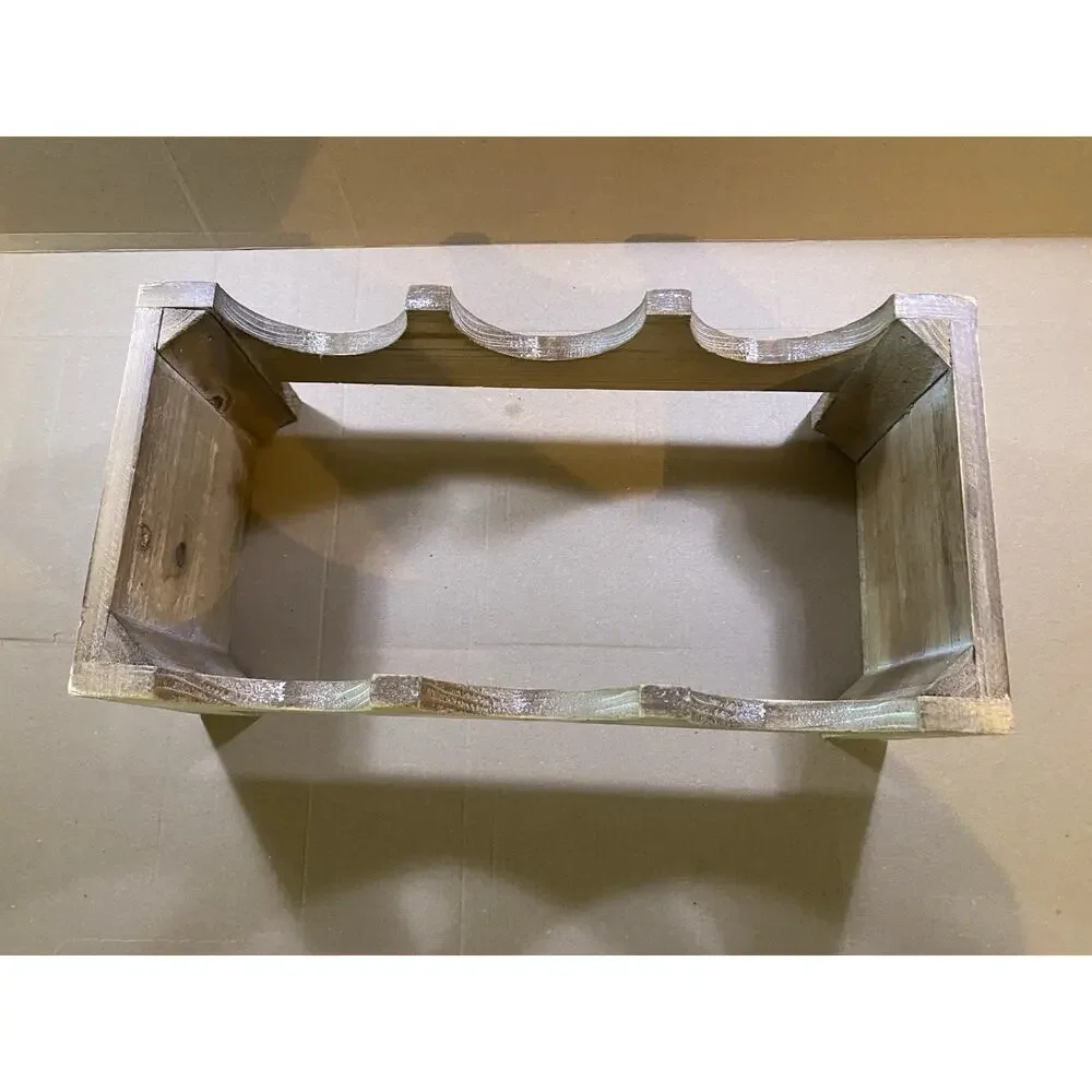 Rustic Wood Countertop Wine Rack 3 Bottle Whitewashed Wood Finish 13